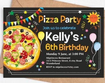 Pizza party invitation, girl birthday party boy birthday party Chalkboard Pizza making party   - card 909