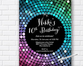 glitter disco invitation, dance party, dance birthday, disco party, disco invite kids birthday party , card5