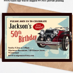antique car invitation, men birthday party invitation, vintge invite car party man birthday party invitation printable, card 212
