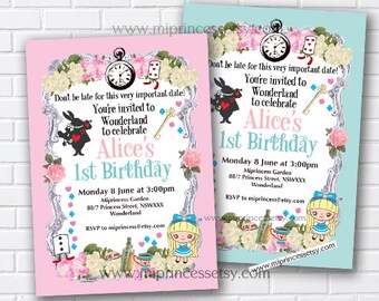 Alice in wonderland, first birthday, wonderland birthday, alice party, wonderland party, mad tea party, mad hatter party, - card 877