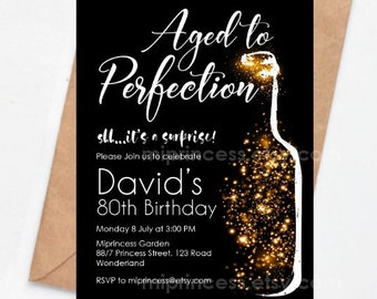 wine invitation men birthday party Aged to Perfection women birthday elegant invitation adult birthday surprise party digital card 350