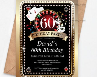 Casino invitation vegas adult birthday party adult game casino glitter poker jackpot, for any age 30th 40th 45th 50th 60th 80th  477