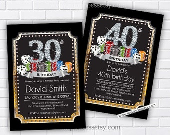 casino birthday invitation, elegant las vegas, casino night, glitter casino ,chips invite for any age ,  576