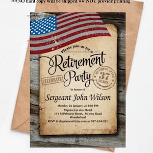 Military Retirement invitation, printable invite, Army party Retirement party Invitation, Retirement Celebration - card 1121