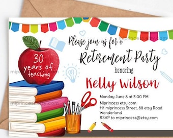 teacher retirement invitation Apple teacher appreciation retirement party retirement invite retired teacher school retirement , card 568