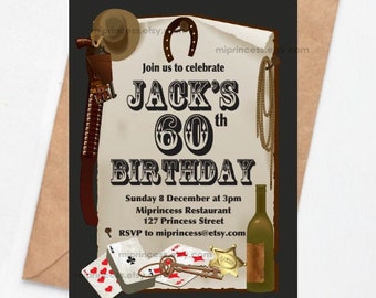 cowboy invitation men birthday party boy birthday western party invitation adult birthday invite 30th 40th 45th 50th 60th 70th, card 347