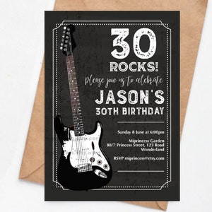 Rock Music invitation, rock and roll adult birthday party chalkboard invite music party for any age 30th 40th 50th 80th , 1641 image 1