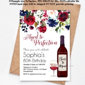 Wine Birthday Invitation: Floral Theme, Any Age 1544 (Digital File)