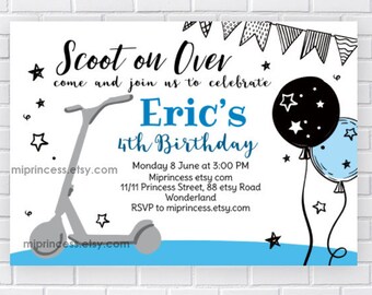 Scooter Birthday Invitation: Blue Skater Boy Party (Digital File) 1405