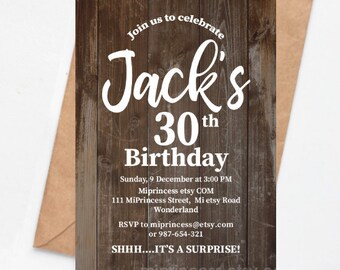 Rustic invitation men birthday party invitation, adult birthday country rustic wood  rustic invite printable file surprise party, card 1548