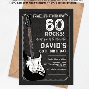 Rock Music invitation, rock and roll adult birthday party chalkboard invite music party for any age 30th 40th 50th 80th , 1641 image 2