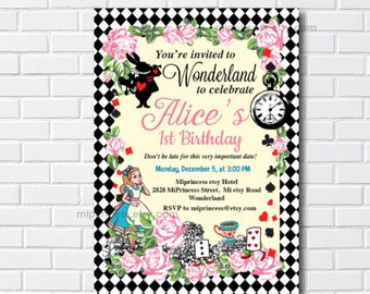 Alice in wonderland, girl birthday, tea party, wonderland birthday, alice party, wonderland party, mad hatter party, mad tea party, card 565