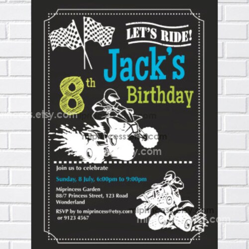 ATV Birthday Invitation 4 Wheeler Birthday Invitation Racing Etsy