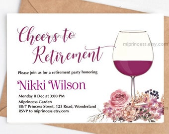 wine invitation women retirement party invitation, retired party, red wine fall party invite , 1662