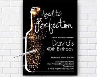 wine invitation Wine birthday Aged to Perfection glitter birthday elegant invitation adult birthday surprise party digital card 350