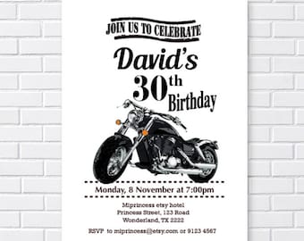 motorcycle invitation, motorbike invite, men birthday invite, motor bike party invitation, adult birthday  biker motorbike  card 667