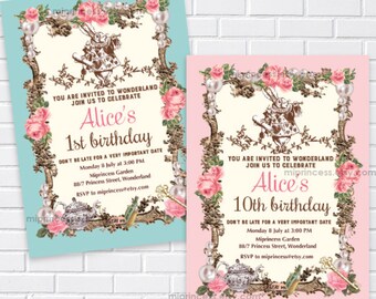 Alice in wonderland, girl birthday, wonderland birthday, alice party, wonderland party, mad hatter party, mad tea party, card 766