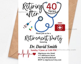 Doctor retirement invitation Nurse Retirement invitation Medical Retirement Invitation printable file surprise party, card 1587