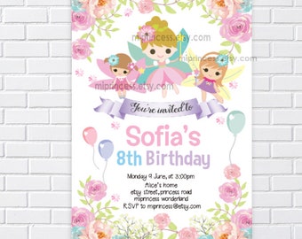 Fairy invitation, girl Birthday party, garden woodland fairies garden party  magical fairy princess tea party any age 1st 2nd 3rd  card 1300