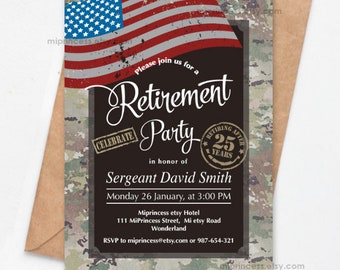 Military Retirement Invitation, printable invite, Army party Retirement party Invitation,  card 1075