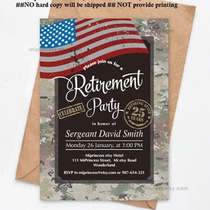 Military Retirement Invitation, printable invite, Army party Retirement party Invitation,  card 1075