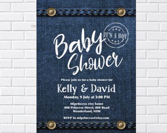 Denim baby shower invitation, Bridal Shower denim party invitation wording can be changed digital printable invitation - card 862