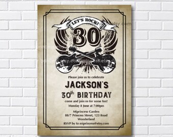 rock Music invitation men birthday party adult music  rock and roll party invitation rockstar party invite  - card 1135