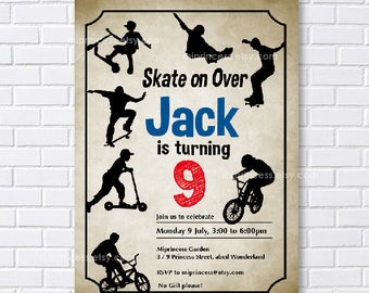 Skateboard Birthday Invitation: Scooter, Bike Party 413 (Digital File)
