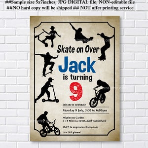Skateboard Birthday Invitation: Scooter, Bike Party 413 (Digital File)