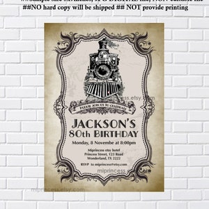 train invitation, Vintage Steam Engine invite, men birthday party invite, retro invitation boy party adult birthday men birthday,  1389