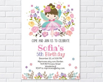 Fairy invitation girl Birthday party invitation garden woodland fairy garden party  magical fairy  tea party any age 1st 2nd 3rd  card 1419