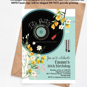 Vinyl Record invitation, women birthday party, floral Oldies Rustic Birthday Invitation , bridal shower , baby shower, card 1673