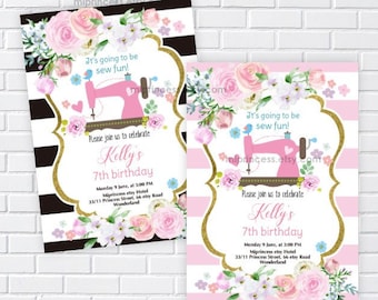 Sewing Birthday Party Invitation: Pink Floral, Sew Fun 1241-2 (Digital File)