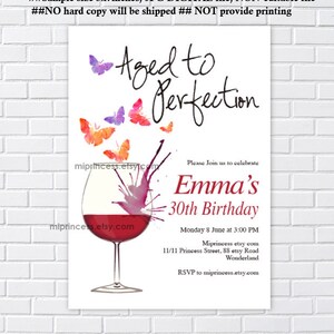 Wine Birthday Invitation: Aged to Perfection, Butterflies 1355 (Digital File)