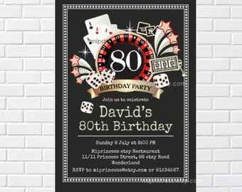 casino invitation chalkboard las vegas casino night poker slot machine playing card invite for any age 30th 40th 50th 60th,  484
