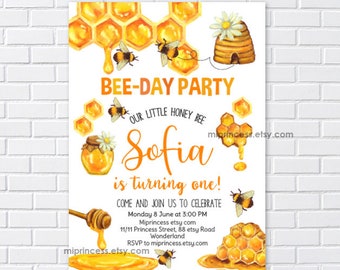 Bee shower, honey bee party, bee Birthday Invitation,  baby shower, girl party,  Bumble bee party, honey bee invitation,   1415, 1416