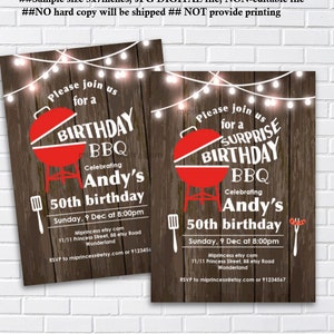 Rustic BBQ Birthday Invitation, backyard bbq , adult bbq birthday surprise party rustic country bbq invite card 595 image 1