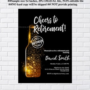 Cheers to Retirement invitation Beer retirement party Invitation glitter and elegant design, surprise party,  card 1346