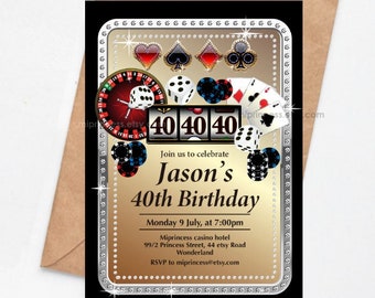 Slot machine invite, casino invitation adult birthday party, gambling jackpot,  for any age 18th 30th 40th 45th 50th 60th  80th,   535