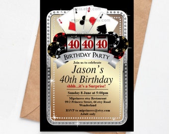 casino invitation, adult birthday party, Slot machine, gambling las vegas casino night glitter poker for any age   ,  521