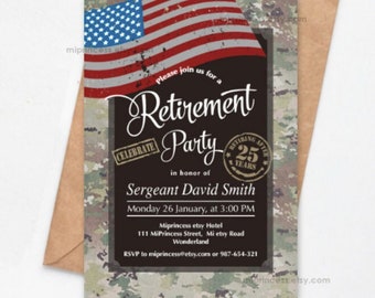Military Retirement Party Invitation: Camo Design 1075 (Digital File)