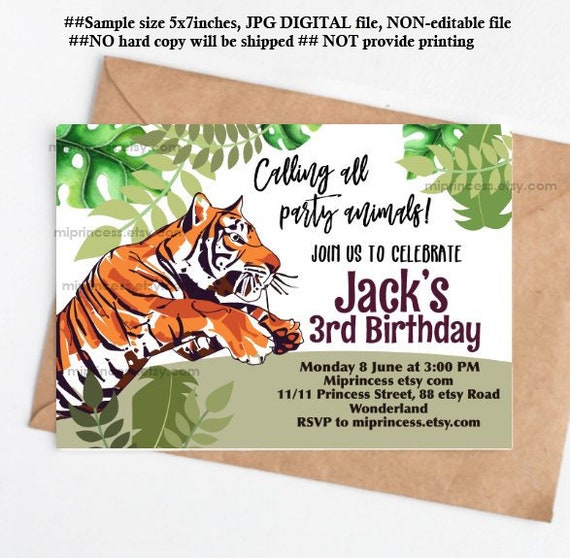 Tiger Invitation Party Boy Birthday Party Animal Jungle Tiger Etsy