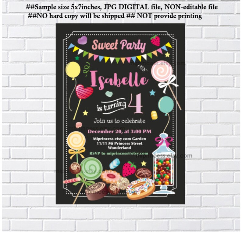 sweet lollipop invitation girl birthday party candy candies chocolate invite for any age 1st 2nd 3rd 4th 5th, card 837 image 2