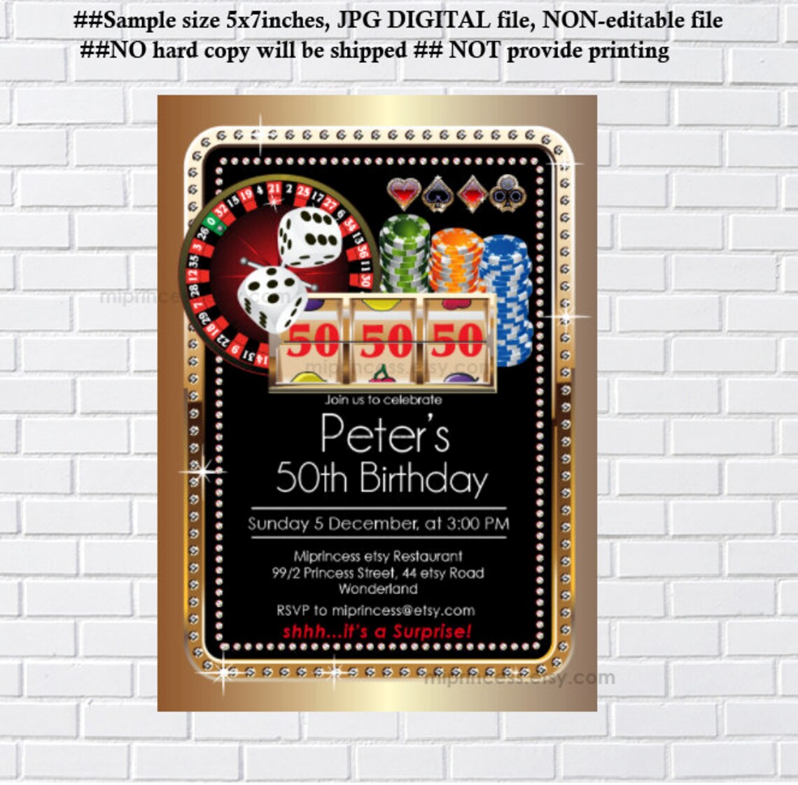 Slot machine Casino party birthday invitation for adult Etsy