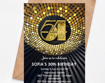 studio 54 birthday party disco dance party invitation, 1970s style Invitation for any age 18th 30th 40th 45th 50th 60th 70th 80th,  1320