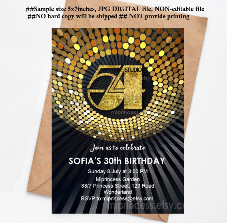 studio 54 birthday party disco dance party invitation, 1970s style Invitation for any age 18th 30th 40th 45th 50th 60th 70th 80th, 1320 image 1