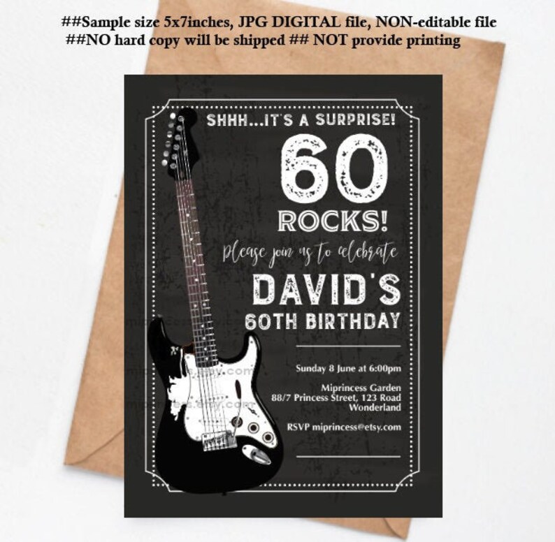 Rock Music invitation, rock and roll adult birthday party chalkboard invite music party for any age 30th 40th 50th 80th , 1641 image 2