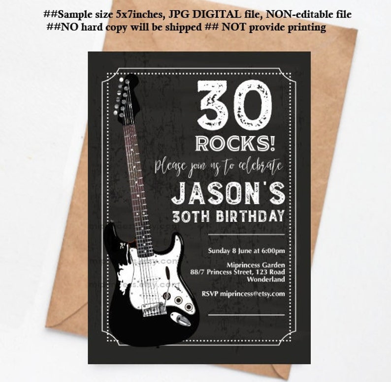 Rock Music invitation, rock and roll adult birthday party chalkboard invite music party for any age 30th 40th 50th 80th , 1641 image 1