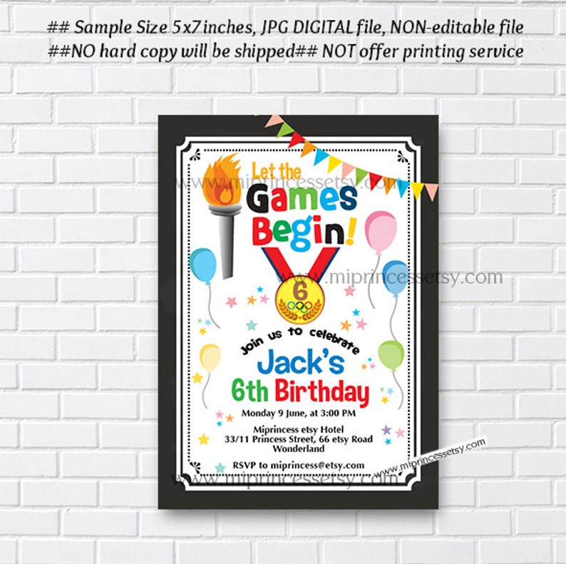 Olympics Sports Party Birthday Invitation Kids Let The Games Etsy