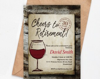 Cheers to Retirement Invitation: Wine Theme, Adult Party 1584 (Digital)